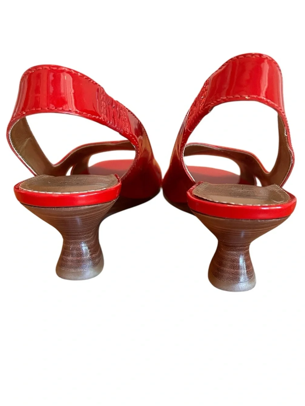 Franco Sarto Slim Wedge Red Patent Slingback Peep-toe Sculptural Heel 8 1/2